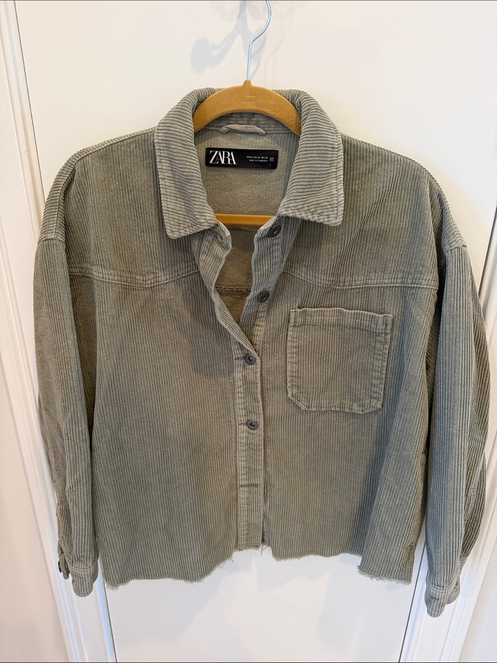 Zara Olive Green Corduroy Button-Front Shirt Jacket